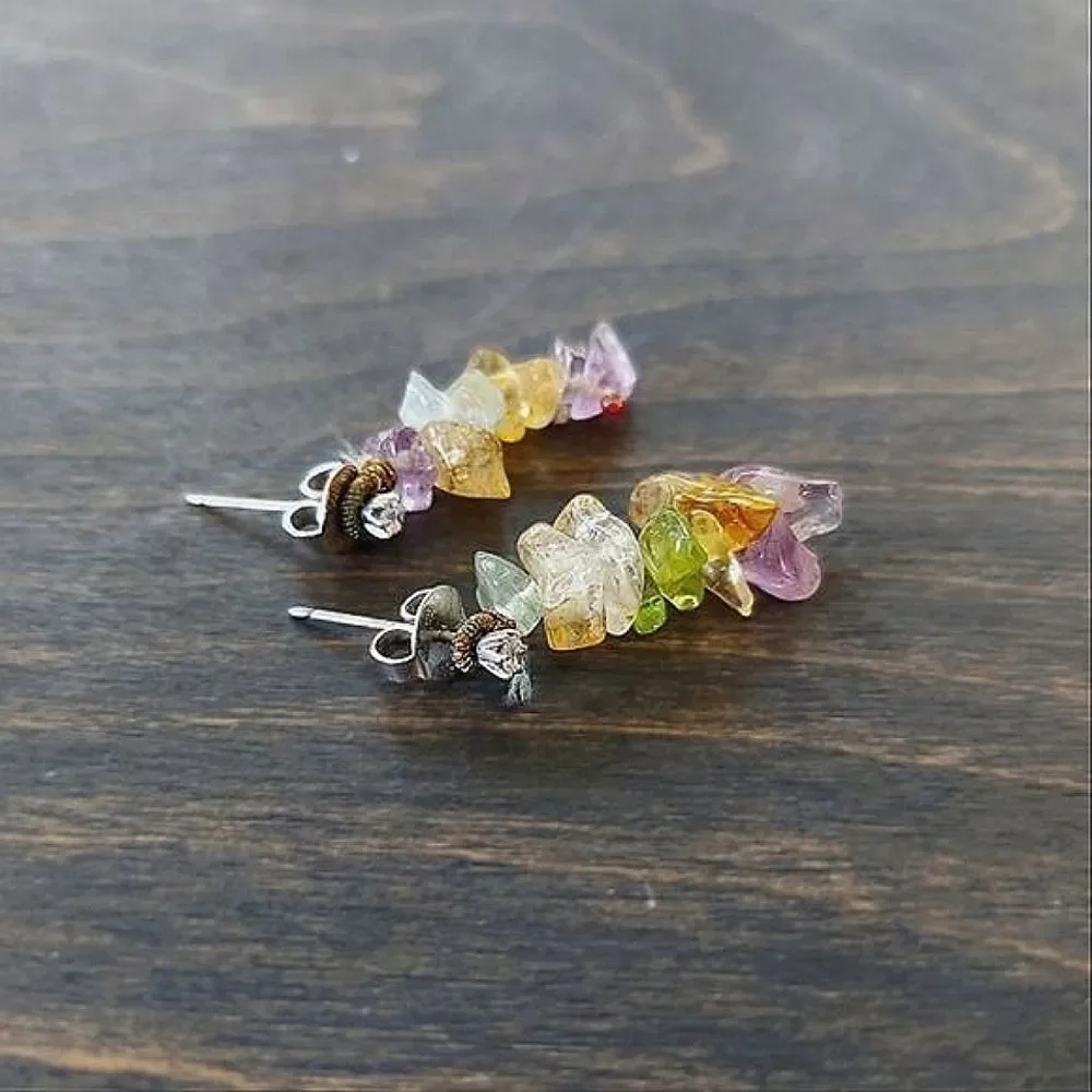 Vtg mixed gemstone rainbow drop earrings - Picture 7 of 7
